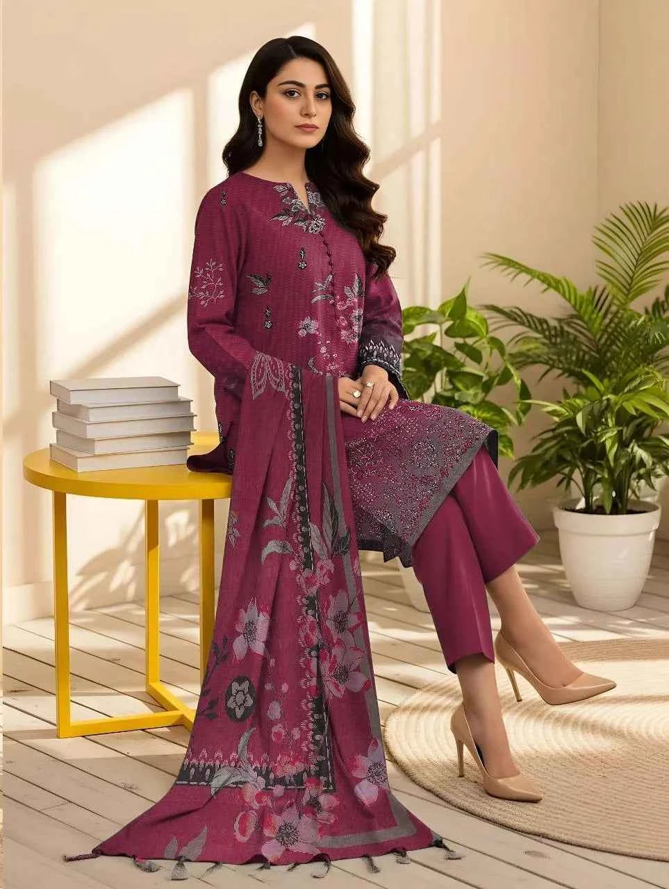 3 Pcs Women's Unstitched Viscose Printed Suit