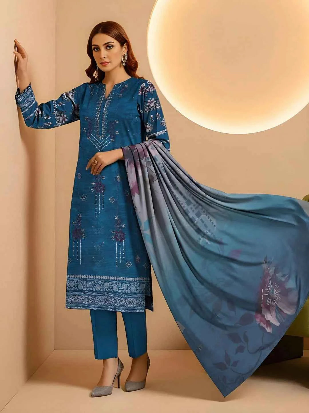 3 Pcs Women's Unstitched Embroidered Suit
