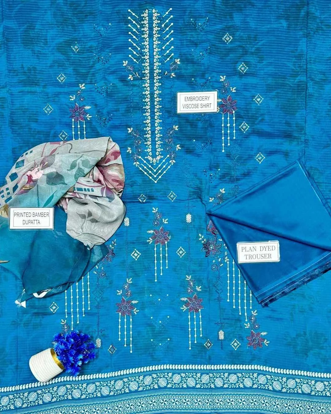 3 Pcs Women's Unstitched Embroidered Suit