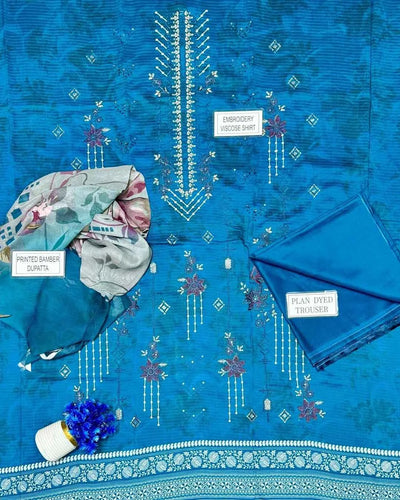 3 Pcs Women's Unstitched Embroidered Suit