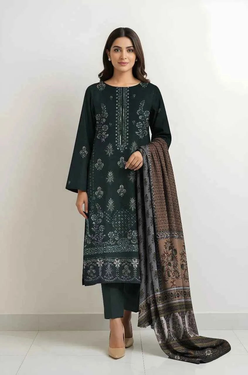 3 Pcs Women's Unstitched Viscose Plain Suit