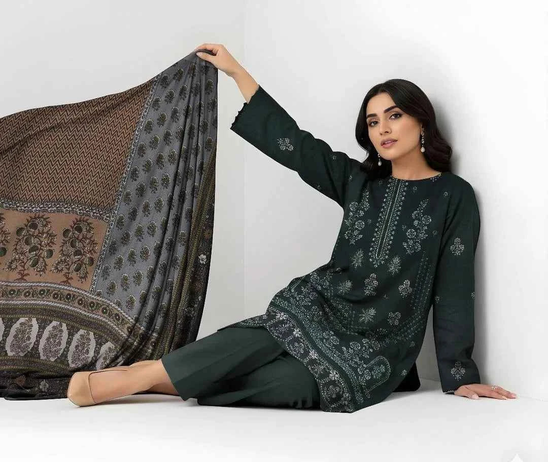 3 Pcs Women's Unstitched Viscose Plain Suit