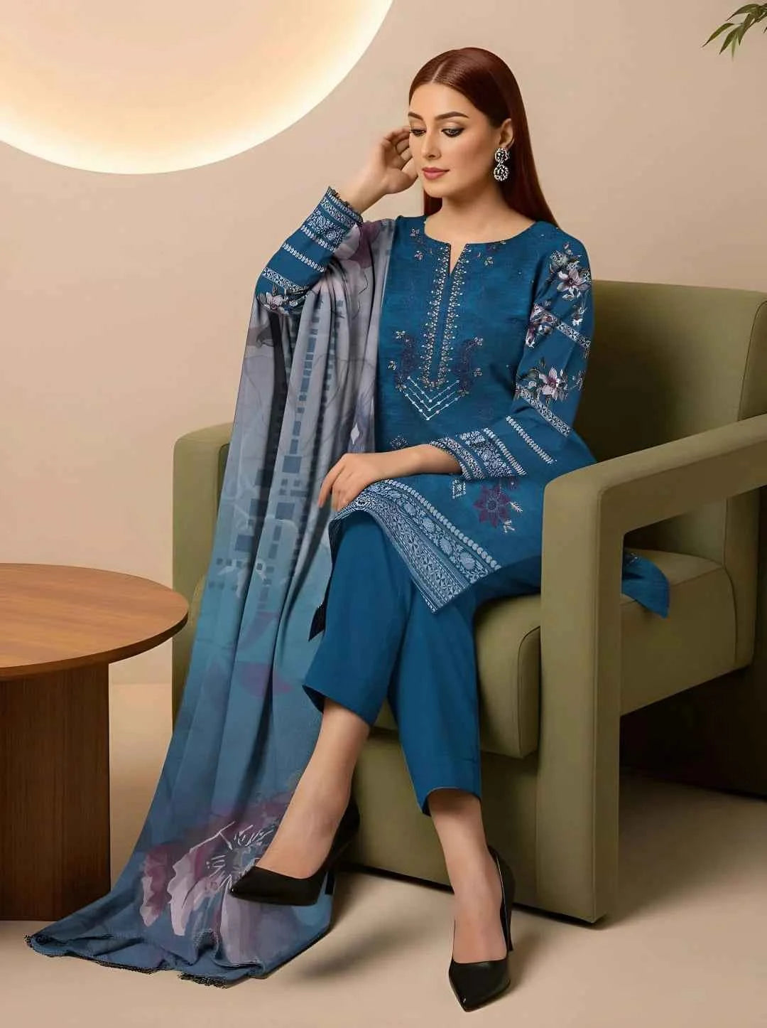 3 Pcs Women's Unstitched Embroidered Suit