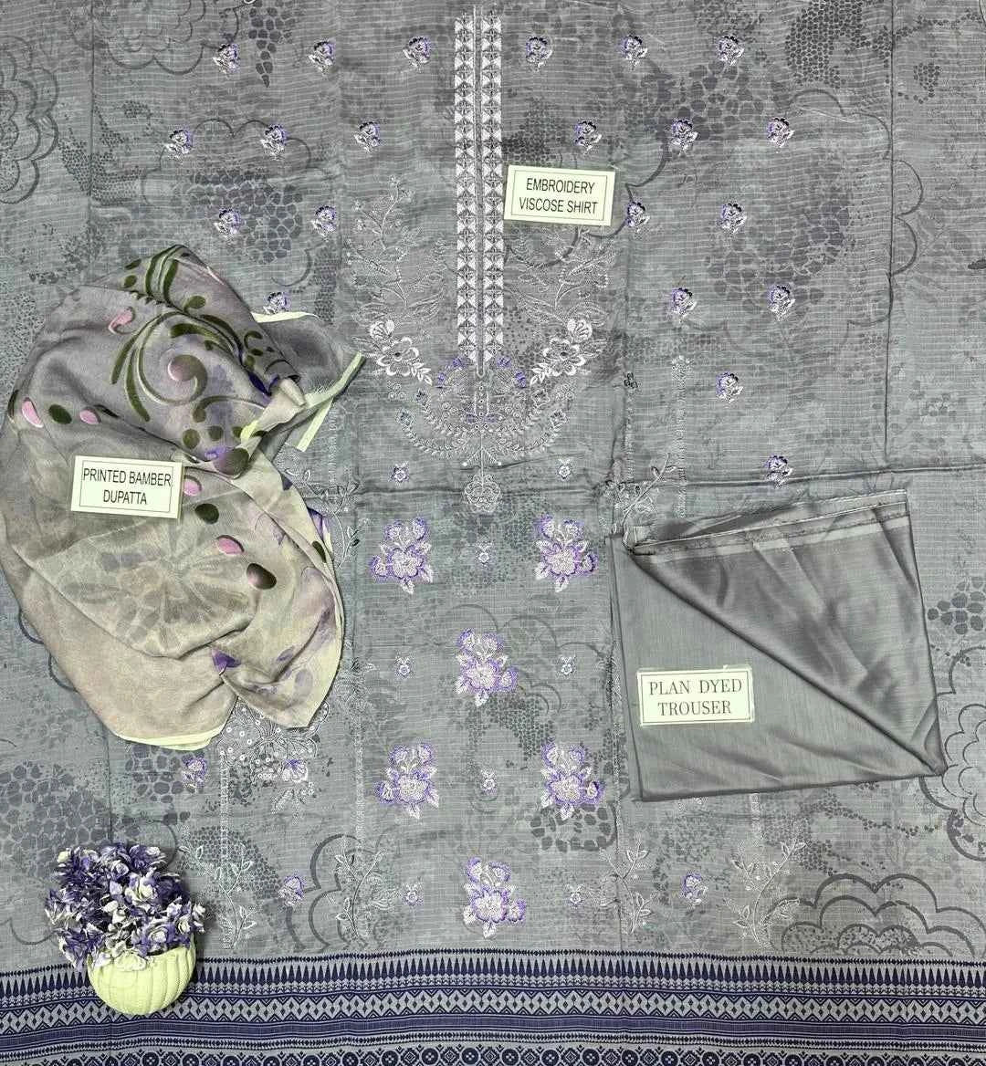 3 Pcs Women's Unstitched Embroidered Suit