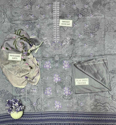 3 Pcs Women's Unstitched Embroidered Suit