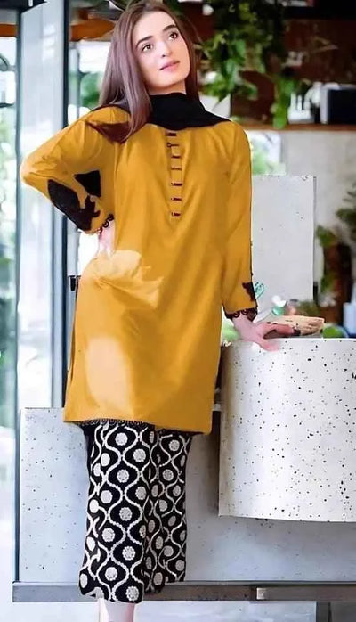 2 Pcs Women's Unstitched Lawn Sequins Embroidered Suit W-40