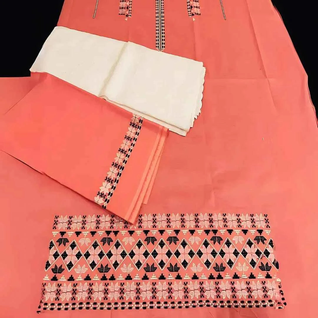 2 Pcs Women's Unstitched Lawn Embroidered Suit W-42