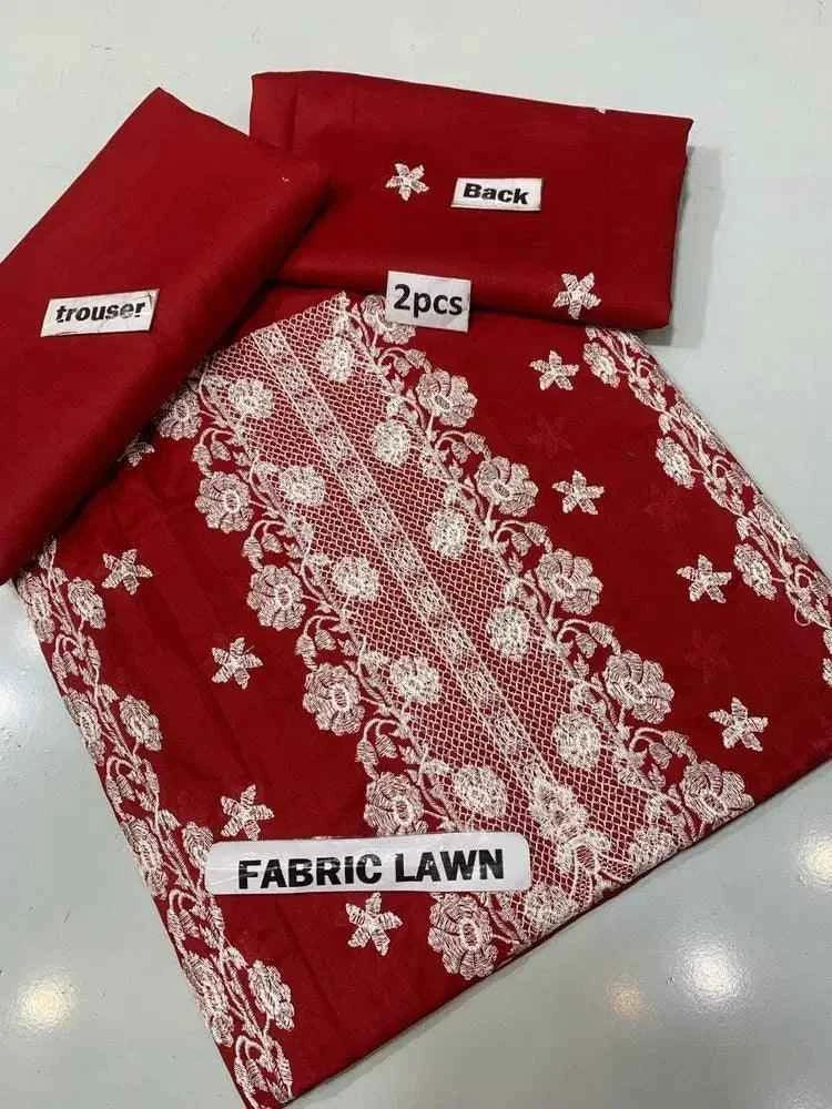 2 Pcs Women's Unstitched Lawn Embroidered Suit W-57