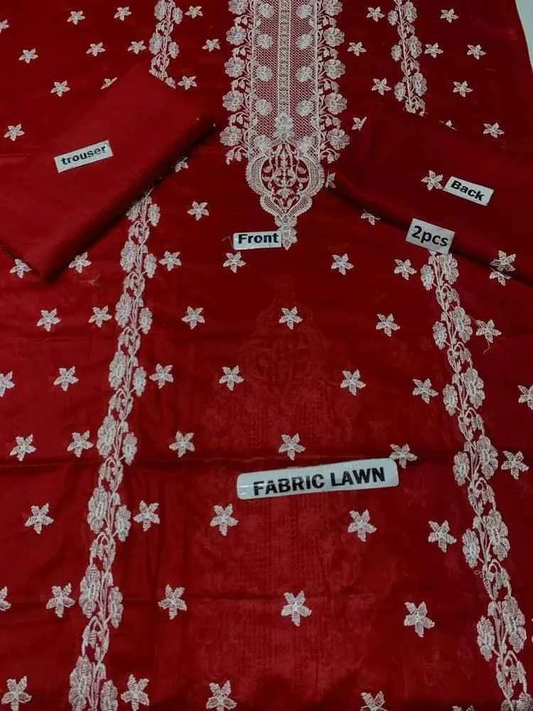 2 Pcs Women's Unstitched Lawn Embroidered Suit W-57