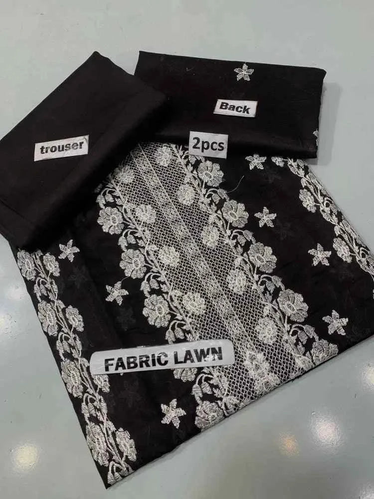 2 Pcs Women's Unstitched Lawn Embroidered Suit W-58